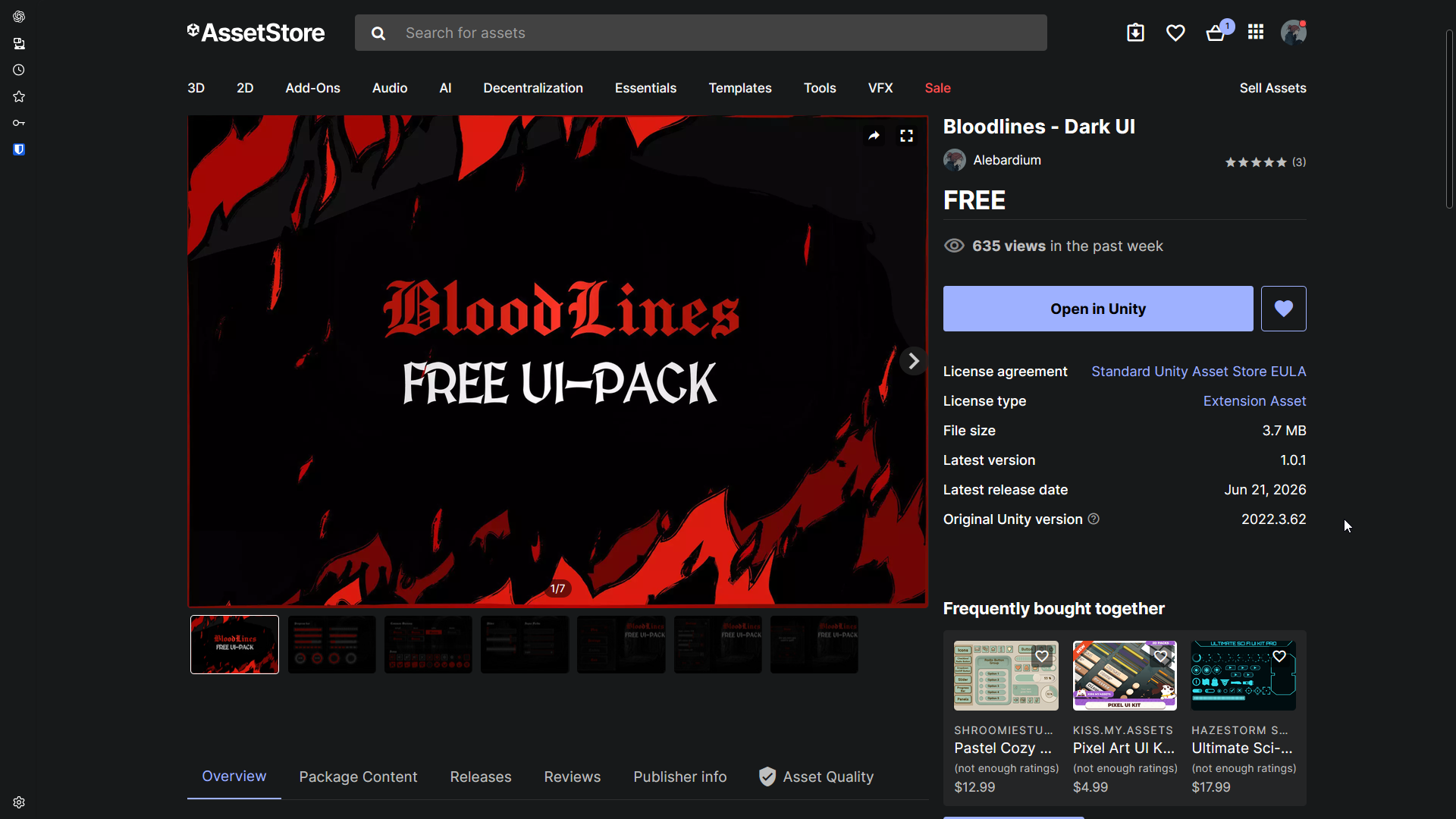 Страница в Asset Store
